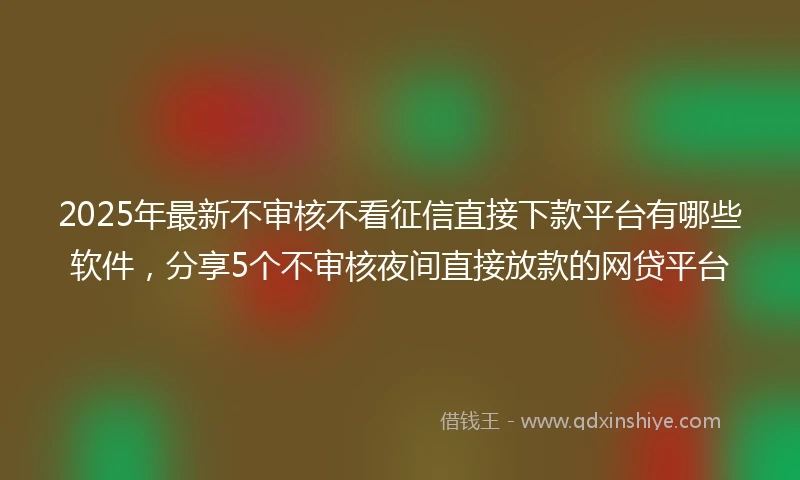 2025年最新不审核不看征信直接下款平台有哪些软件，分享5个不审核夜间直接放款的网贷平台