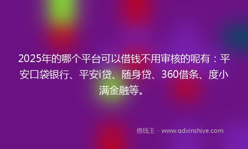 2025年的哪个平台可以借钱不用审核的呢有：平安口袋银行、平安i贷、随身贷、360借条、度小满金融等。
