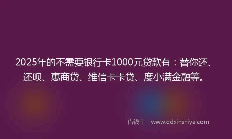 2025年的不需要银行卡1000元贷款有：替你还、还呗、惠商贷、维信卡卡贷、度小满金融等。