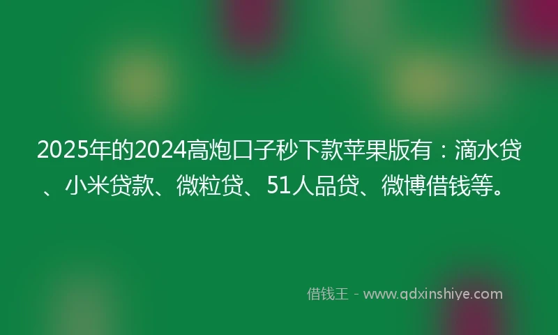 2025年的2024高炮口子秒下款苹果版有：滴水贷、小米贷款、微粒贷、51人品贷、微博借钱等。