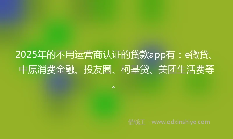 2025年的不用运营商认证的贷款app有：e微贷、中原消费金融、投友圈、柯基贷、美团生活费等。