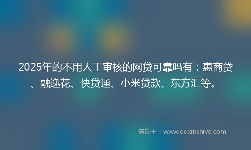 2025年的不用人工审核的网贷可靠吗有：惠商贷、融逸花、快贷通、小米贷款、东方汇等。