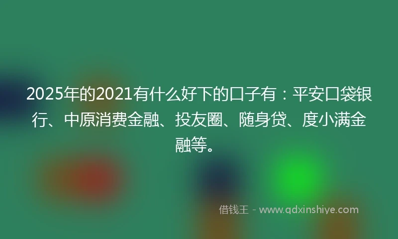 2025年的2021有什么好下的口子有：平安口袋银行、中原消费金融、投友圈、随身贷、度小满金融等。