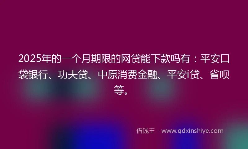 2025年的一个月期限的网贷能下款吗有：平安口袋银行、功夫贷、中原消费金融、平安i贷、省呗等。