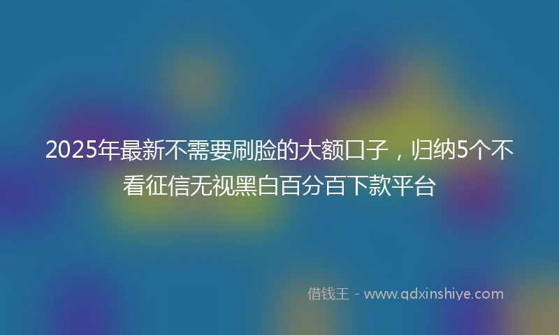 2025年最新不需要刷脸的大额口子，归纳5个不看征信无视黑白百分百下款平台
