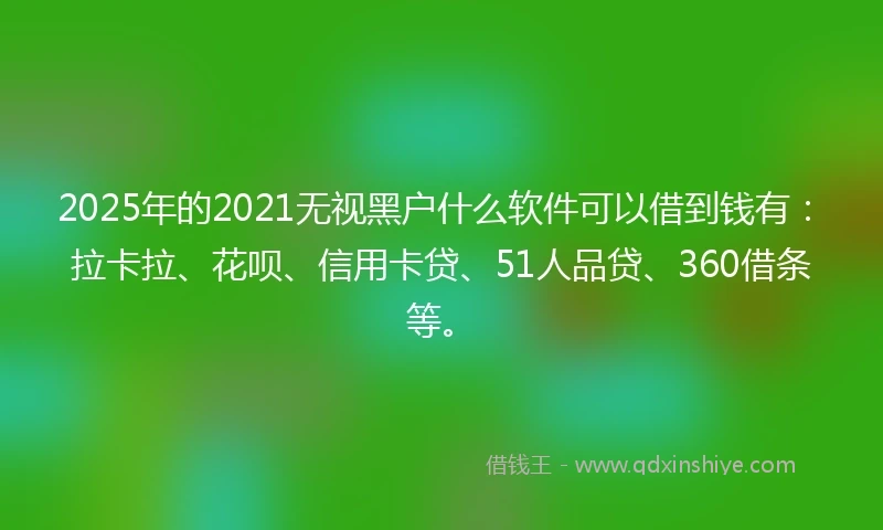 2025年的2021无视黑户什么软件可以借到钱有：拉卡拉、花呗、信用卡贷、51人品贷、360借条等。