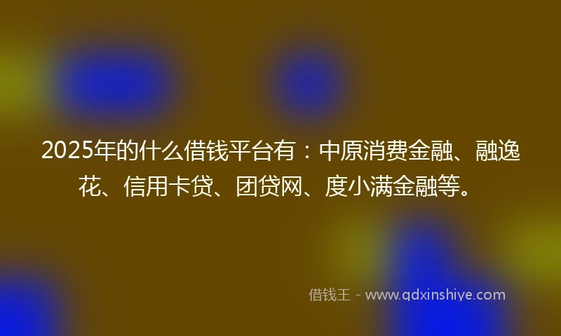 2025年的什么借钱平台有：中原消费金融、融逸花、信用卡贷、团贷网、度小满金融等。