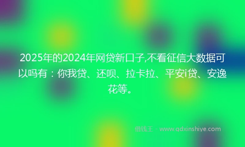 2025年的2024年网贷新口子,不看征信大数据可以吗有：你我贷、还呗、拉卡拉、平安i贷、安逸花等。