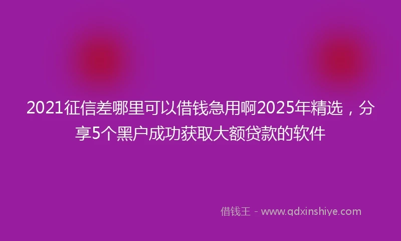 2021征信差哪里可以借钱急用啊2025年精选，分享5个黑户成功获取大额贷款的软件