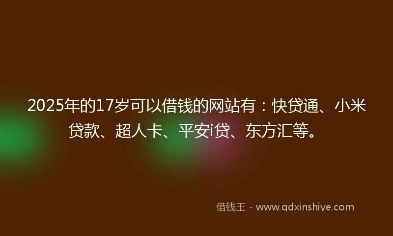 2025年的17岁可以借钱的网站有：快贷通、小米贷款、超人卡、平安i贷、东方汇等。