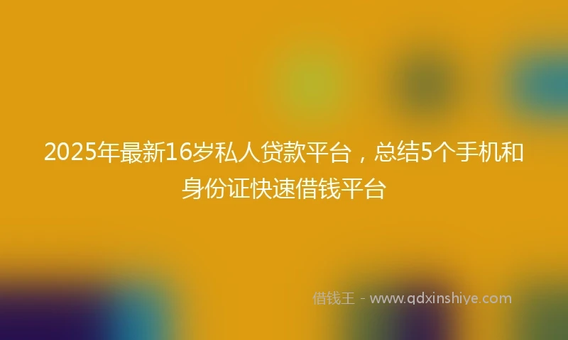 2025年最新16岁私人贷款平台，总结5个手机和身份证快速借钱平台