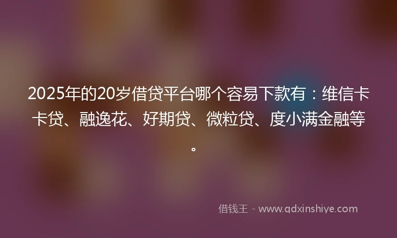 2025年的20岁借贷平台哪个容易下款有：维信卡卡贷、融逸花、好期贷、微粒贷、度小满金融等。