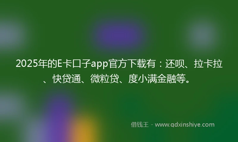 2025年的E卡口子app官方下载有：还呗、拉卡拉、快贷通、微粒贷、度小满金融等。