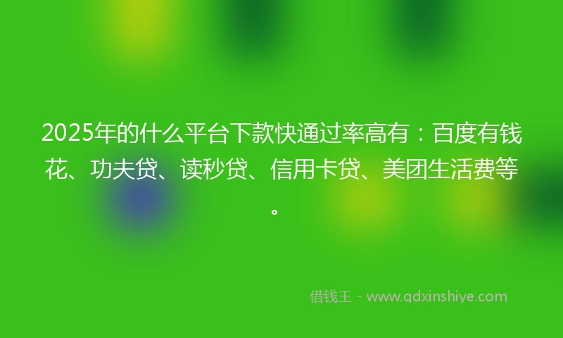 2025年的什么平台下款快通过率高有：百度有钱花、功夫贷、读秒贷、信用卡贷、美团生活费等。
