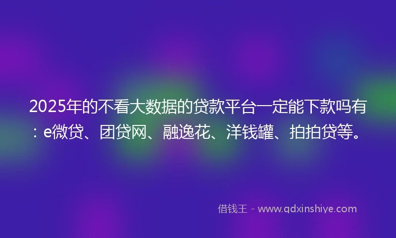 2025年的不看大数据的贷款平台一定能下款吗有：e微贷、团贷网、融逸花、洋钱罐、拍拍贷等。