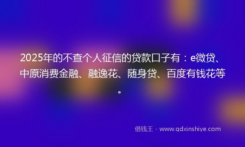 2025年的不查个人征信的贷款口子有：e微贷、中原消费金融、融逸花、随身贷、百度有钱花等。