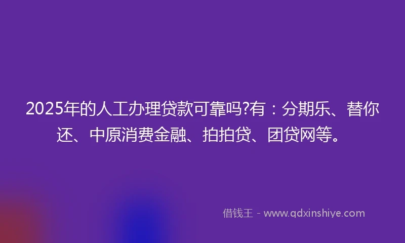 2025年的人工办理贷款可靠吗?有：分期乐、替你还、中原消费金融、拍拍贷、团贷网等。