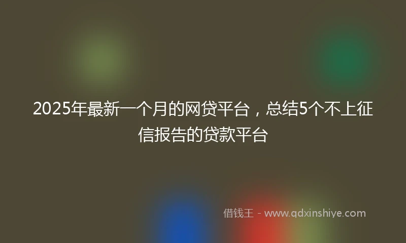 2025年最新一个月的网贷平台，总结5个不上征信报告的贷款平台