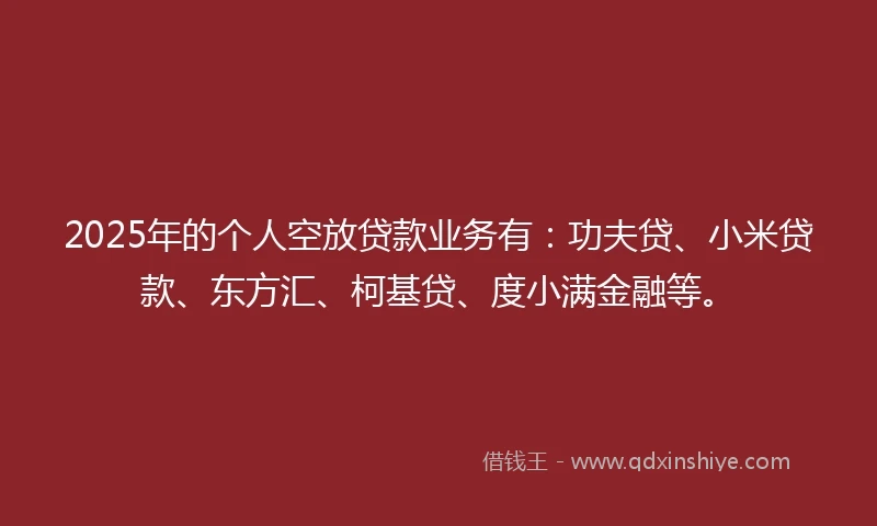 2025年的个人空放贷款业务有：功夫贷、小米贷款、东方汇、柯基贷、度小满金融等。