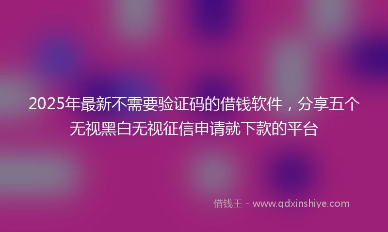 2025年最新不需要验证码的借钱软件，分享五个无视黑白无视征信申请就下款的平台