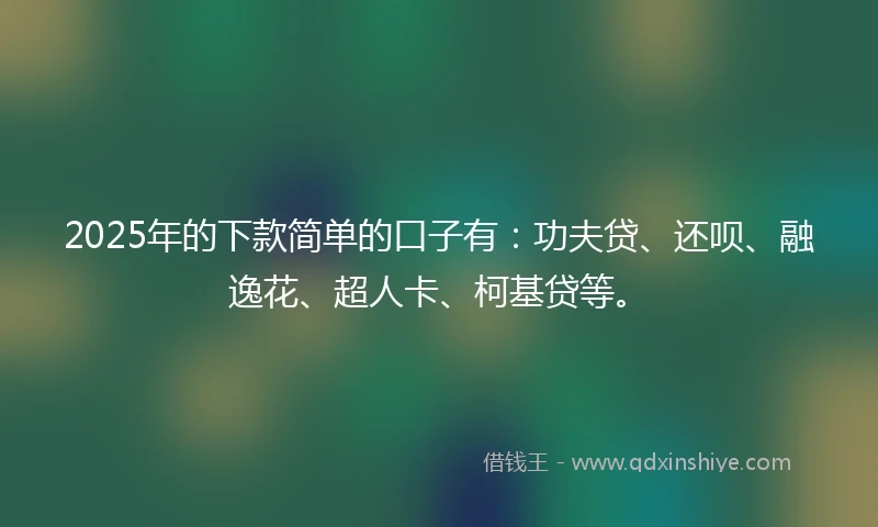 2025年的下款简单的口子有：功夫贷、还呗、融逸花、超人卡、柯基贷等。