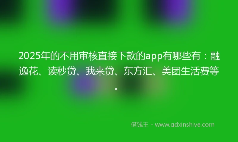 2025年的不用审核直接下款的app有哪些有：融逸花、读秒贷、我来贷、东方汇、美团生活费等。