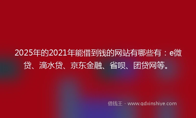 2025年的2021年能借到钱的网站有哪些有：e微贷、滴水贷、京东金融、省呗、团贷网等。