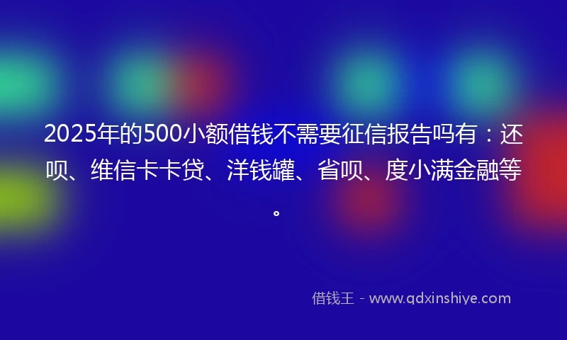 2025年的500小额借钱不需要征信报告吗有：还呗、维信卡卡贷、洋钱罐、省呗、度小满金融等。