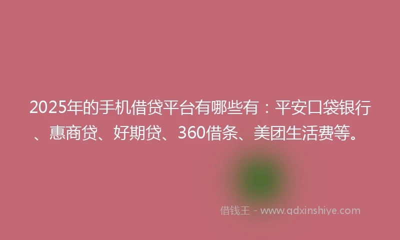 2025年的手机借贷平台有哪些有：平安口袋银行、惠商贷、好期贷、360借条、美团生活费等。