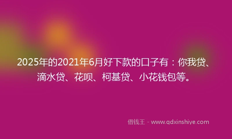 2025年的2021年6月好下款的口子有：你我贷、滴水贷、花呗、柯基贷、小花钱包等。