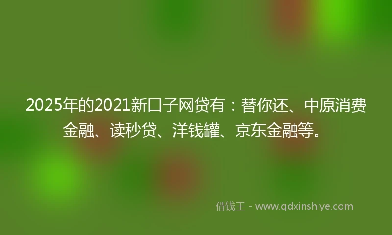 2025年的2021新口子网贷有：替你还、中原消费金融、读秒贷、洋钱罐、京东金融等。