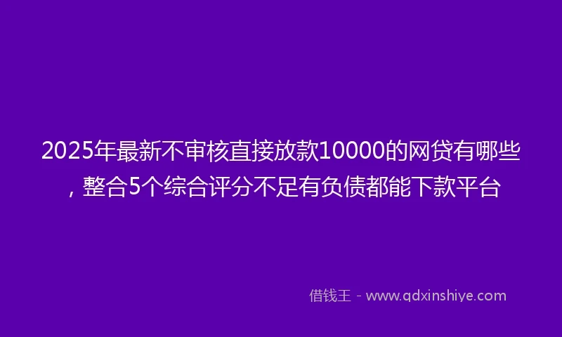 2025年最新不审核直接放款10000的网贷有哪些，整合5个综合评分不足有负债都能下款平台