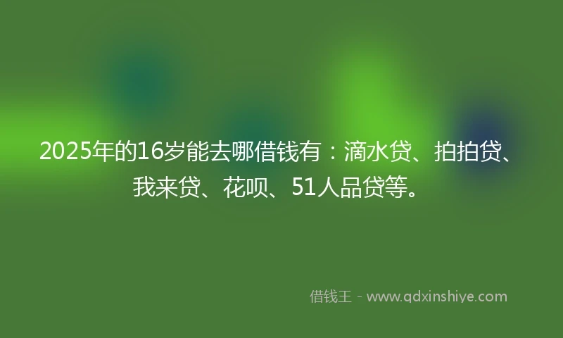 2025年的16岁能去哪借钱有：滴水贷、拍拍贷、我来贷、花呗、51人品贷等。