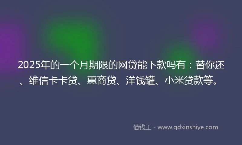 2025年的一个月期限的网贷能下款吗有：替你还、维信卡卡贷、惠商贷、洋钱罐、小米贷款等。