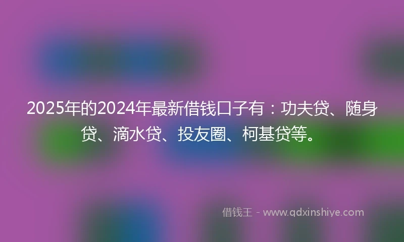2025年的2024年最新借钱口子有：功夫贷、随身贷、滴水贷、投友圈、柯基贷等。
