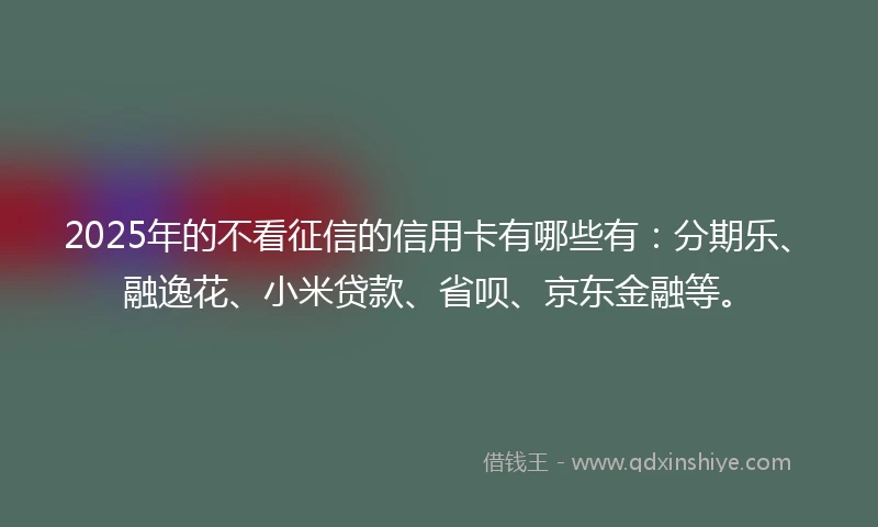 2025年的不看征信的信用卡有哪些有：分期乐、融逸花、小米贷款、省呗、京东金融等。
