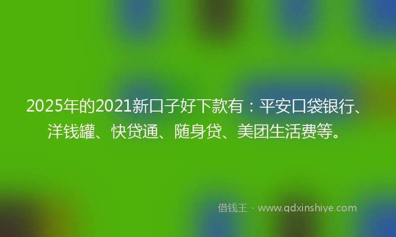 2025年的2021新口子好下款有：平安口袋银行、洋钱罐、快贷通、随身贷、美团生活费等。