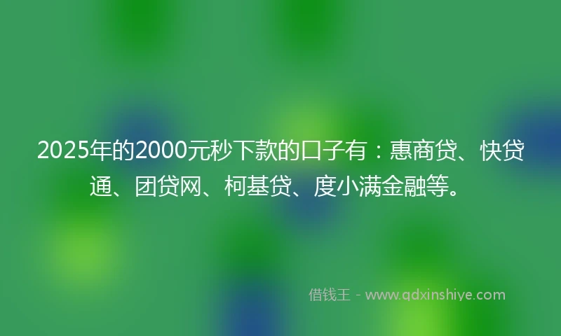 2025年的2000元秒下款的口子有：惠商贷、快贷通、团贷网、柯基贷、度小满金融等。