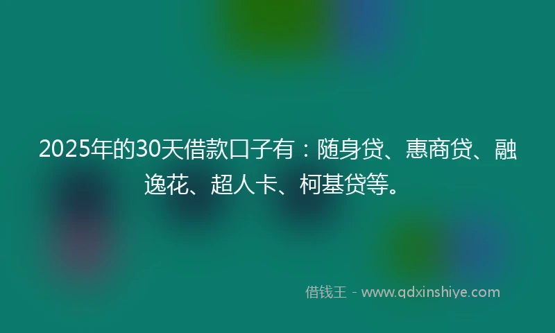 2025年的30天借款口子有：随身贷、惠商贷、融逸花、超人卡、柯基贷等。