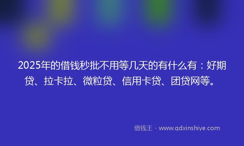 2025年的借钱秒批不用等几天的有什么有：好期贷、拉卡拉、微粒贷、信用卡贷、团贷网等。