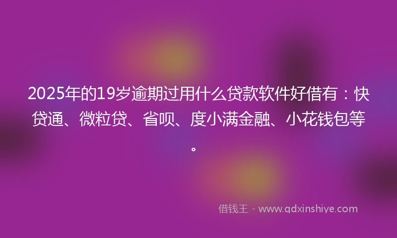 2025年的19岁逾期过用什么贷款软件好借有：快贷通、微粒贷、省呗、度小满金融、小花钱包等。