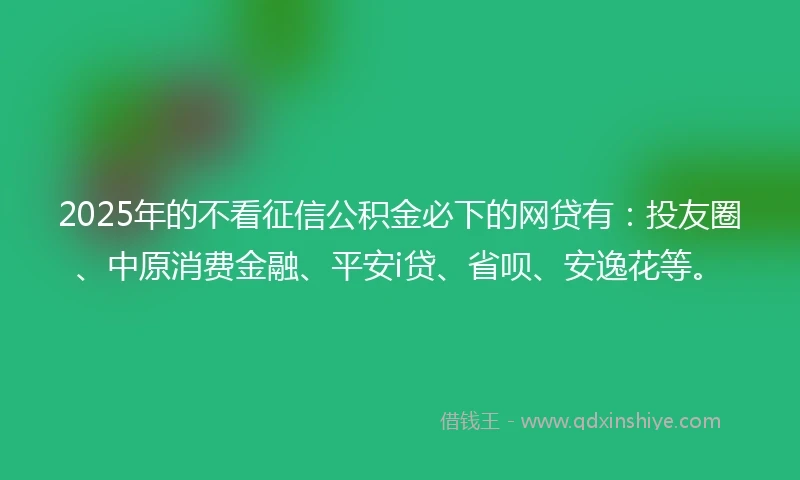 2025年的不看征信公积金必下的网贷有：投友圈、中原消费金融、平安i贷、省呗、安逸花等。
