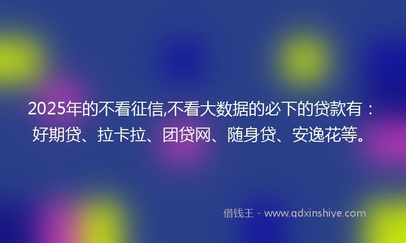 2025年的不看征信,不看大数据的必下的贷款有：好期贷、拉卡拉、团贷网、随身贷、安逸花等。