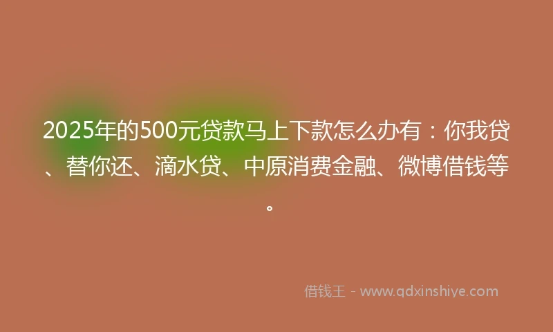 2025年的500元贷款马上下款怎么办有：你我贷、替你还、滴水贷、中原消费金融、微博借钱等。