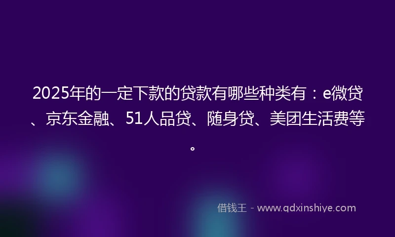 2025年的一定下款的贷款有哪些种类有：e微贷、京东金融、51人品贷、随身贷、美团生活费等。