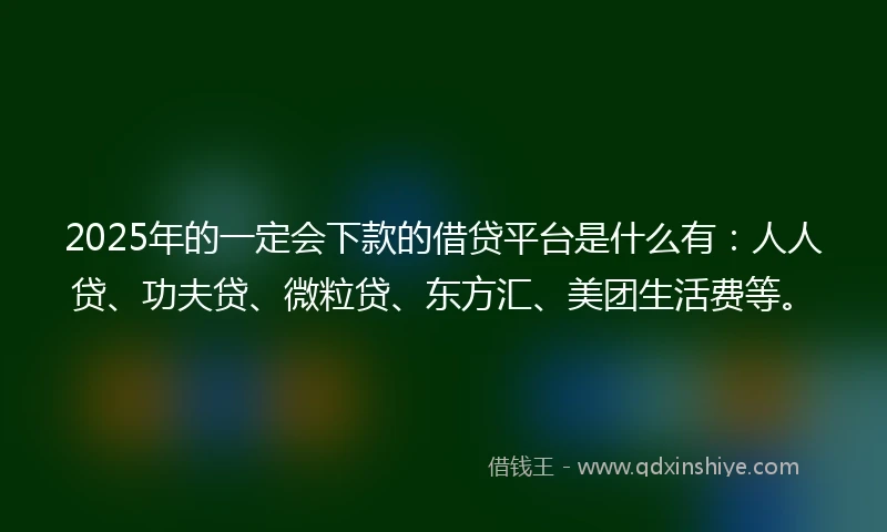 2025年的一定会下款的借贷平台是什么有：人人贷、功夫贷、微粒贷、东方汇、美团生活费等。