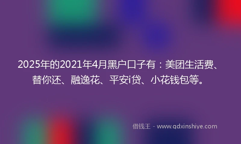 2025年的2021年4月黑户口子有：美团生活费、替你还、融逸花、平安i贷、小花钱包等。