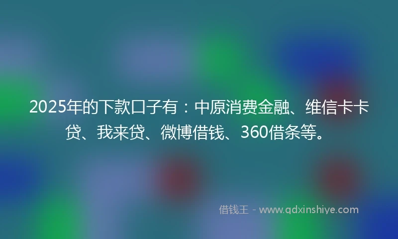 2025年的下款口子有：中原消费金融、维信卡卡贷、我来贷、微博借钱、360借条等。