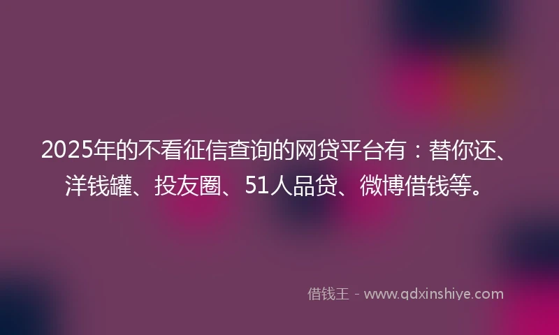 2025年的不看征信查询的网贷平台有：替你还、洋钱罐、投友圈、51人品贷、微博借钱等。