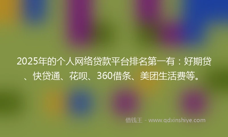 2025年的个人网络贷款平台排名第一有：好期贷、快贷通、花呗、360借条、美团生活费等。